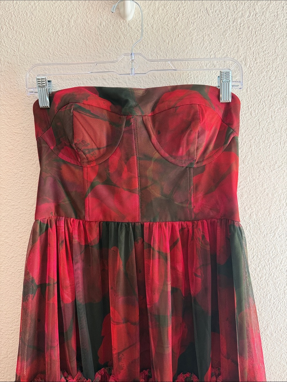 Hutch Isabella Gown Olive Blotted Floral Strapless Tiered Maxi Dress Size 4 - Picture 4 of 9